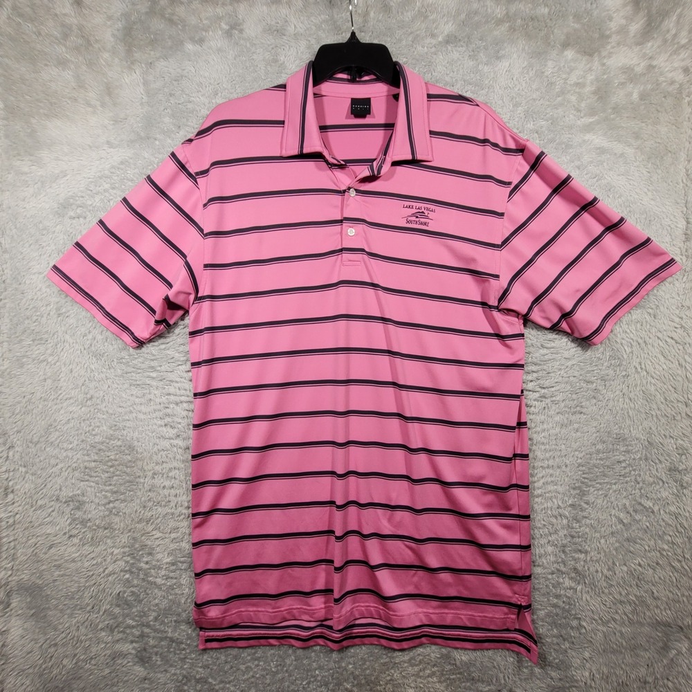 Dunning Golf Polo Mens XL Pink Striped Lake Las Vegas‎ South Shore Short Sleeve